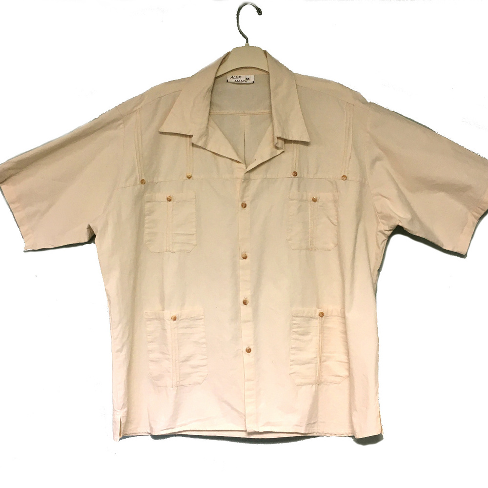 Natural Muslin Mexican Shirt Pintucks 4 Pockets